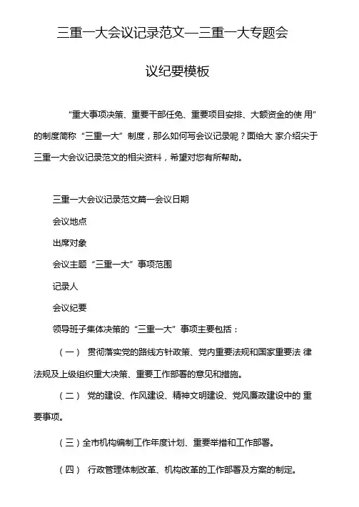 三重一大会议记录范文三重一大专题会议纪要模板