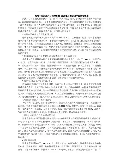 沧州十大房地产公司排行榜 沧州知名的房地产公司有哪些