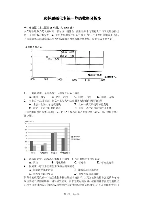2020年高考地理选择题强化专练—静态数据分析型含答案