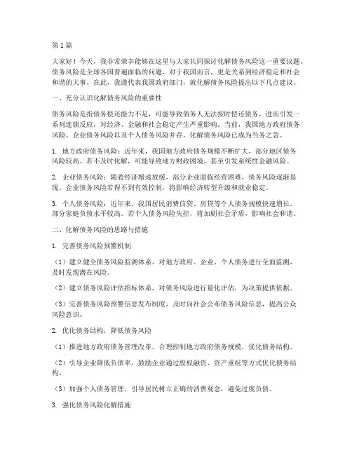 化解债务风险典型发言(3篇)