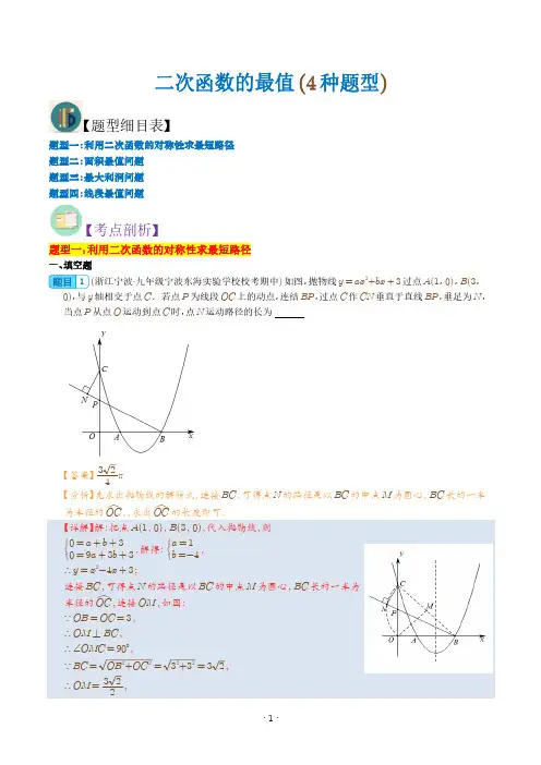 二次函数的最值(4种题型)(解析版)--初中数学专题训练