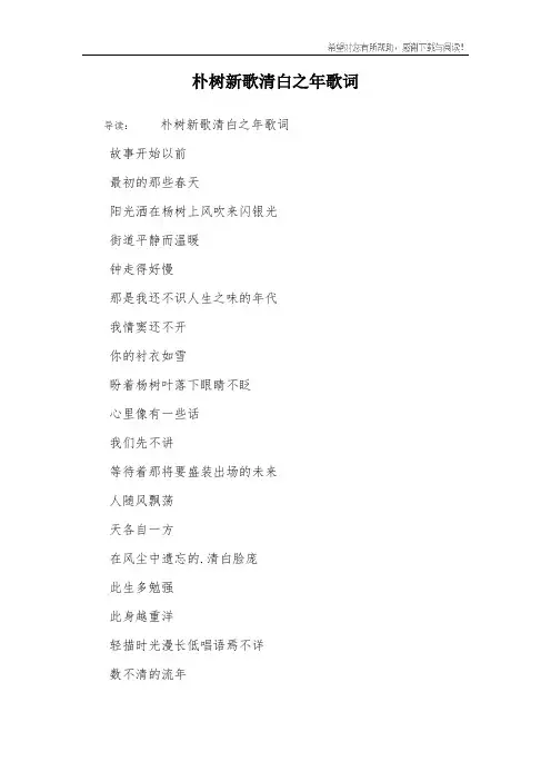 朴树新歌清白之年歌词