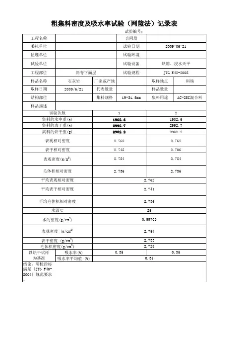 粗集料密度自算表格