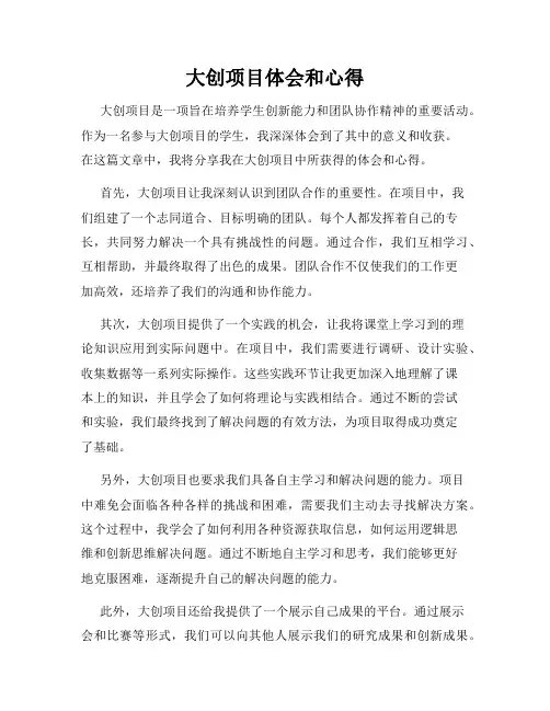 大创项目体会和心得