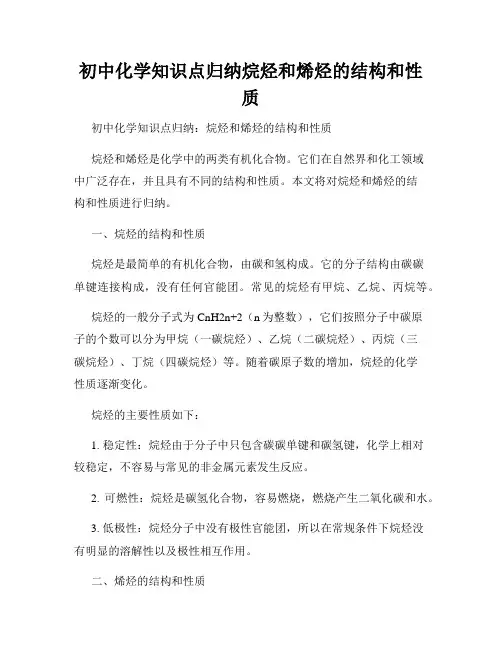 初中化学知识点归纳烷烃和烯烃的结构和性质