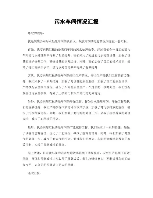 污水车间情况汇报