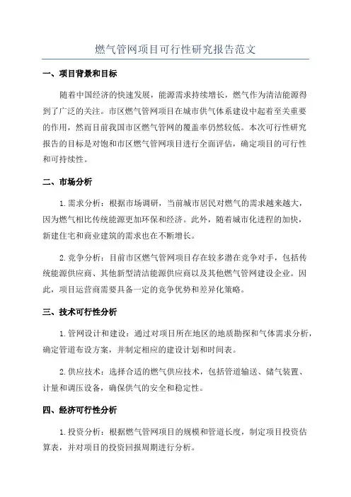 燃气管网项目可行性研究报告范文