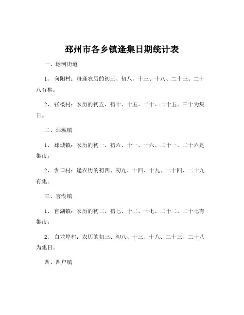 邳州市各乡镇逢集日期统计表
