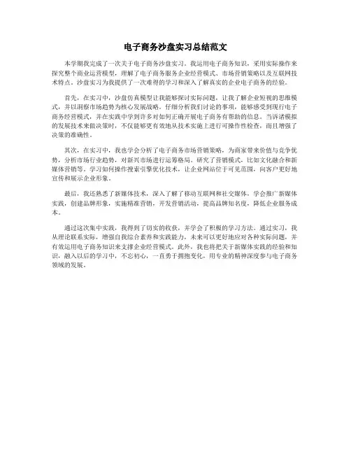 电子商务沙盘实习总结范文
