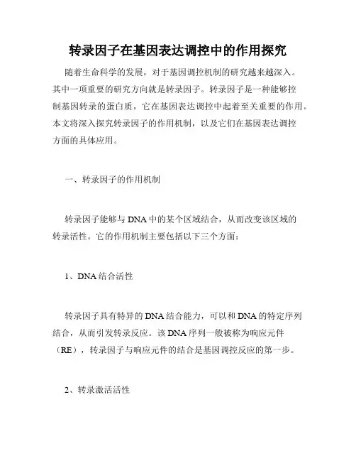 转录因子在基因表达调控中的作用探究