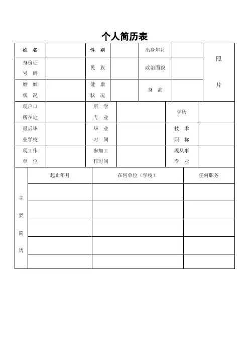 企业个人简历表格