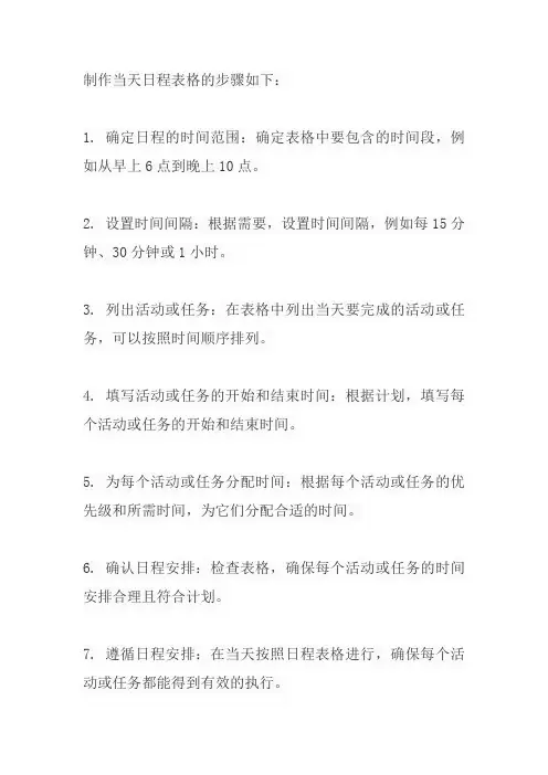 当天日程表格制作