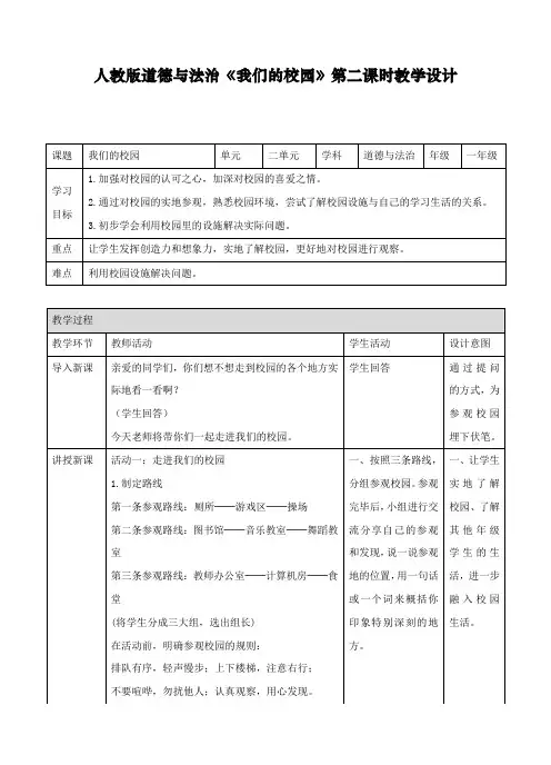 最新人教部编版道德与法治一年级上册《我们的校园》第二课时教案