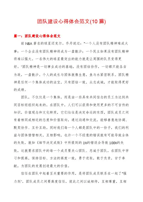 团队建设心得体会范文(10篇)