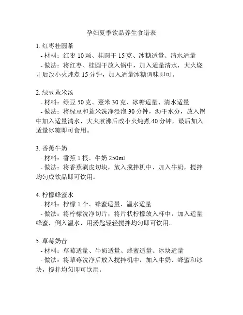 孕妇夏季饮品养生食谱表