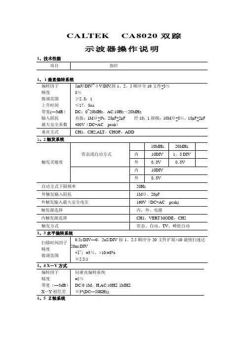 CALTEK CA8020示波器使用说明