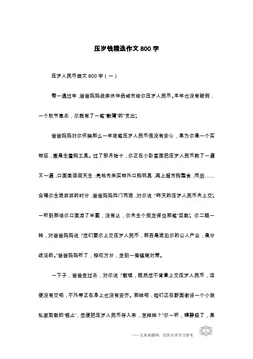 压岁钱精选作文800字