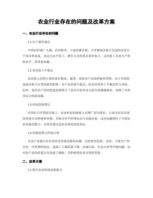 农业行业存在的问题及改革方案