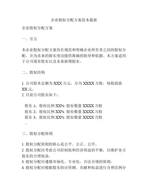 企业股权分配方案范本最新