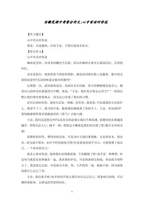 安徽芜湖中考零分作文：心中有话对你说精选