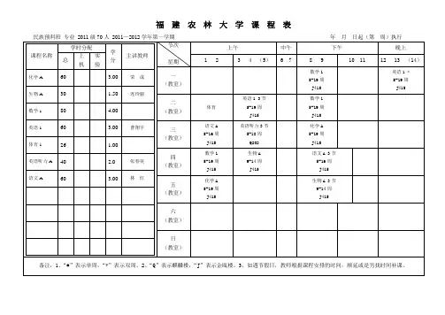 2011-2012(1)课程表(正南平校区)
