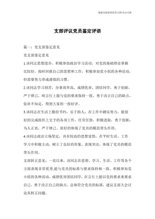 支部评议党员鉴定评语