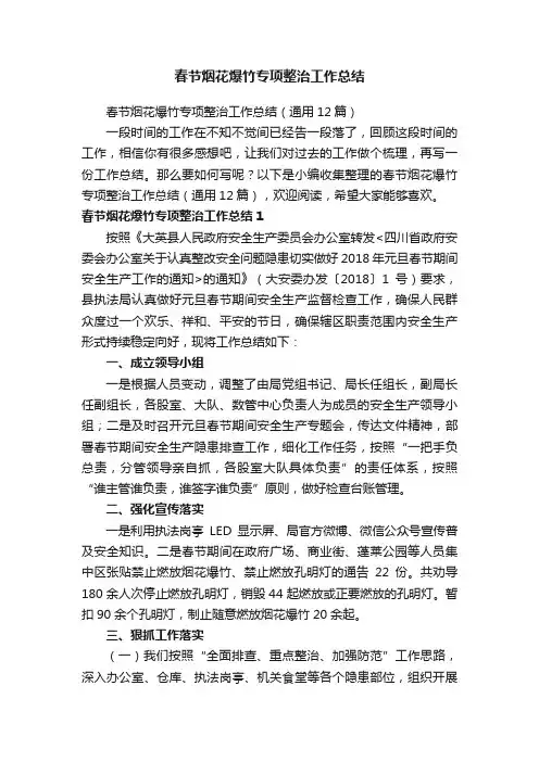 春节烟花爆竹专项整治工作总结（通用12篇）