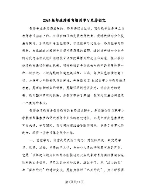 2024教师继续教育培训学习总结例文（5篇）