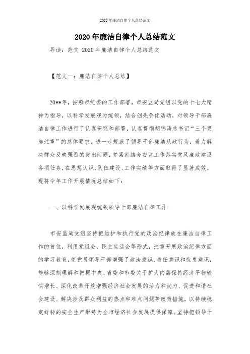 2020年廉洁自律个人总结范文