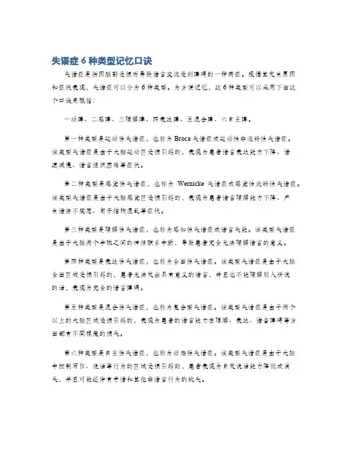 失语症6种类型记忆口诀