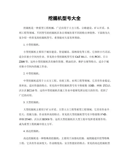 挖掘机型号大全