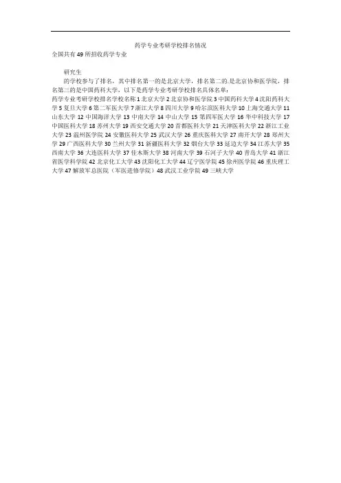 药学专业考研学校排名情况