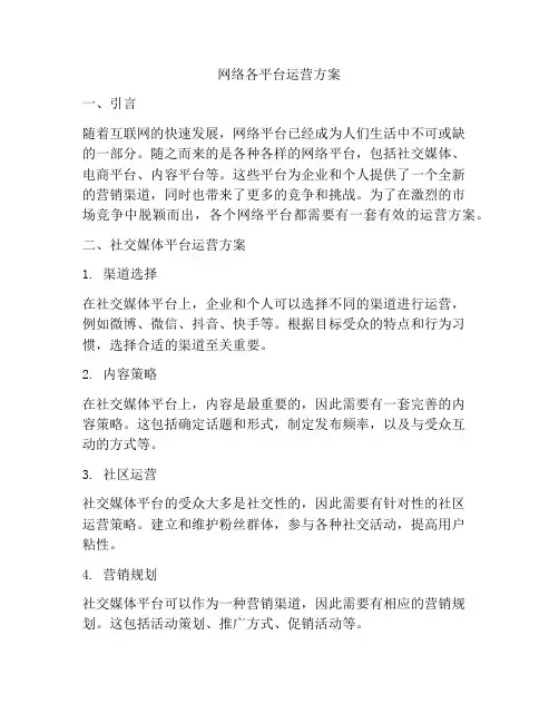 网络各平台运营方案