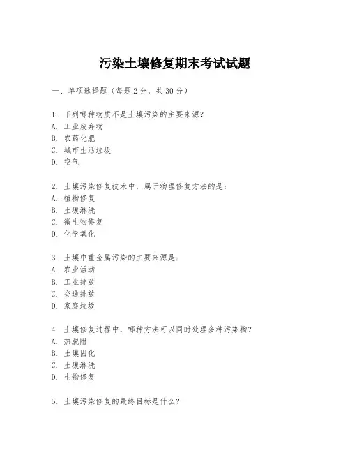 污染土壤修复期末考试试题