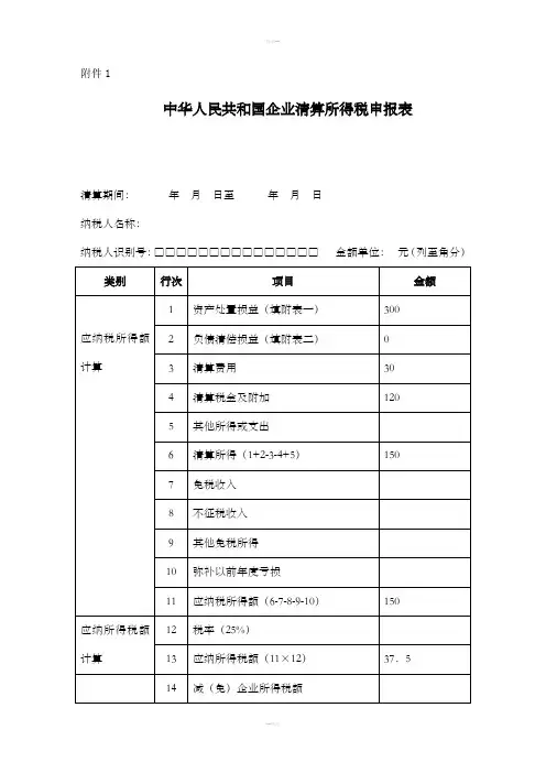 企业清算所得税申报表申报表1(案例1)