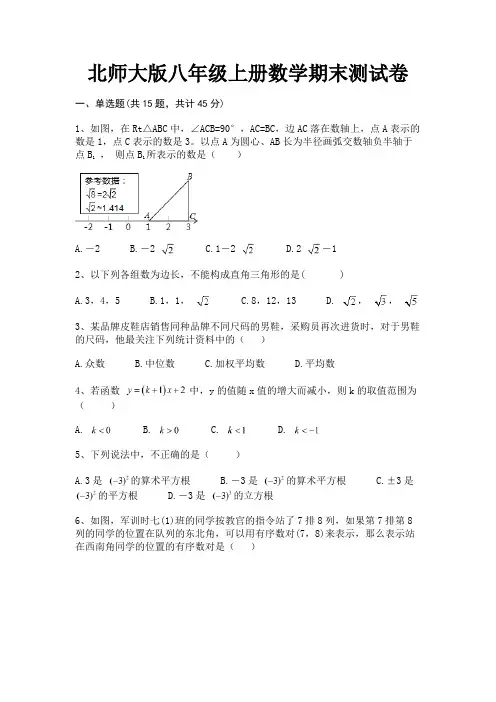 北师大版八年级上册数学期末测试卷(易错题)