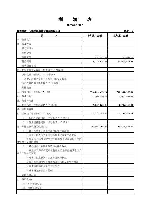 2018年一般企业会计报表