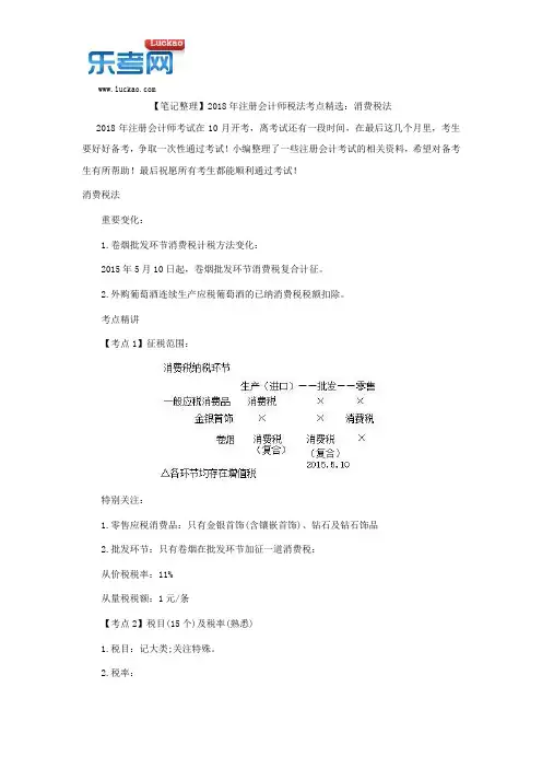 【笔记整理】2018年注册会计师税法考点精选：消费税法