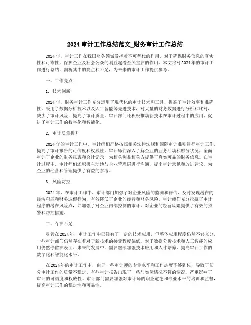 2024审计工作总结范文_财务审计工作总结