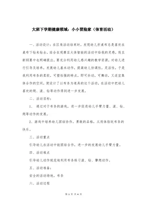 大班下学期健康领域：小小冒险家（体育活动）