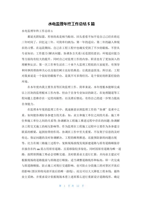 水电监理年终工作总结5篇