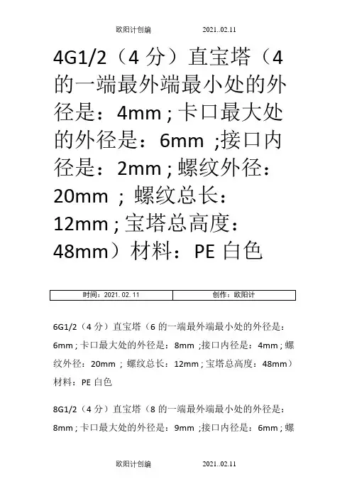 宝塔软管接头尺寸之欧阳计创编