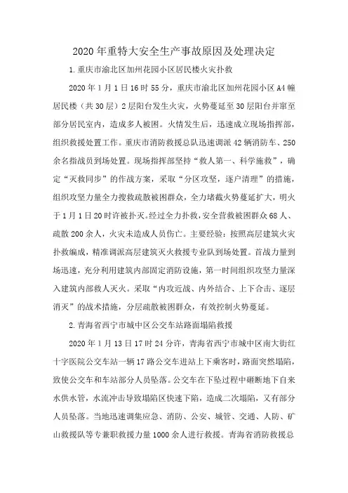 2020年重特大安全生产事故原因及处理决定