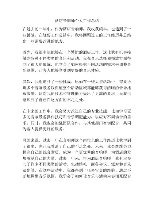 酒店音响师个人工作总结