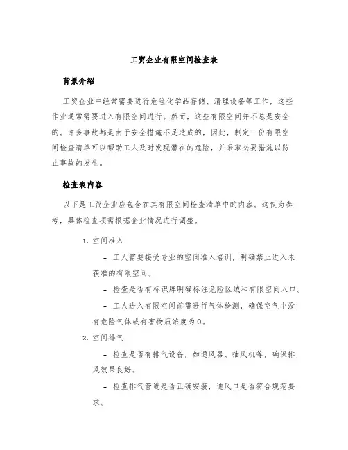 工贸企业有限空间检查表
