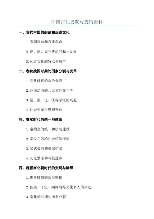 中国古代史默写提纲资料