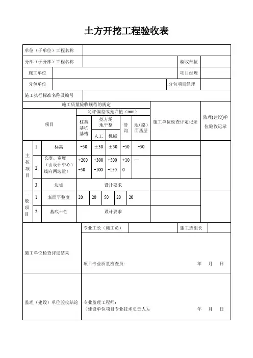 土方开挖工程验收表