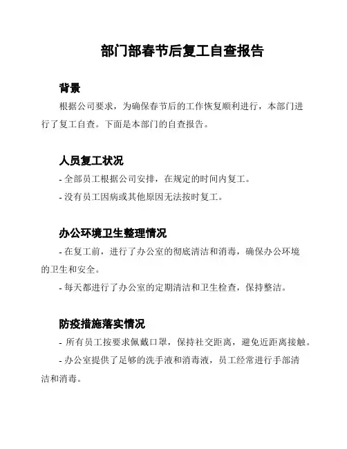 部门部春节后复工自查报告