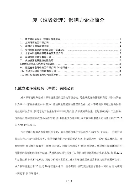 国内著名的垃圾处理公司简介
