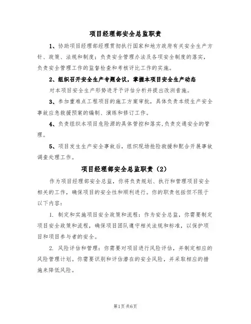 项目经理部安全总监职责（5篇）